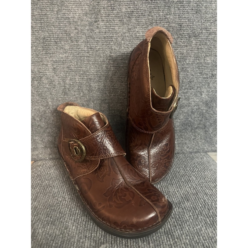 Alegria PG Lite Brown Leather Brass Buckle Ankle Bootie 39 8.5-9